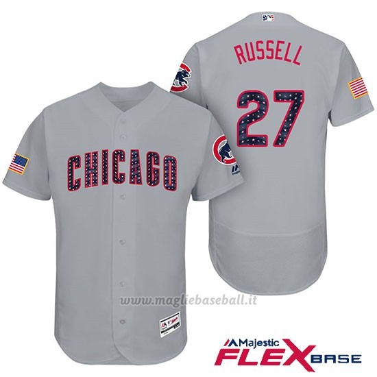 Maglia Baseball Uomo Chicago Cubs 2017 Estrellas y Rayas Cubs 27 Addison Russell Grigio Flex Base
